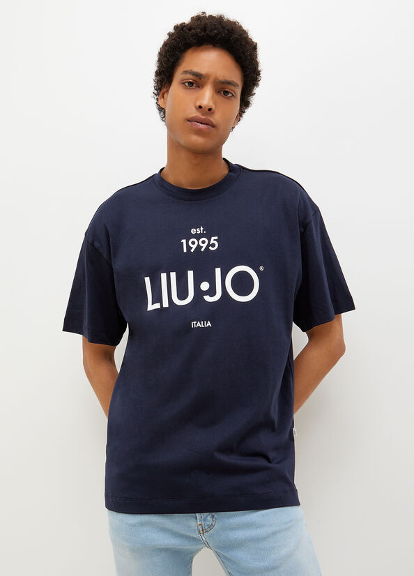 Liu Jo With Logo T-shirts Heren Donkerblauw | ZMY-839574