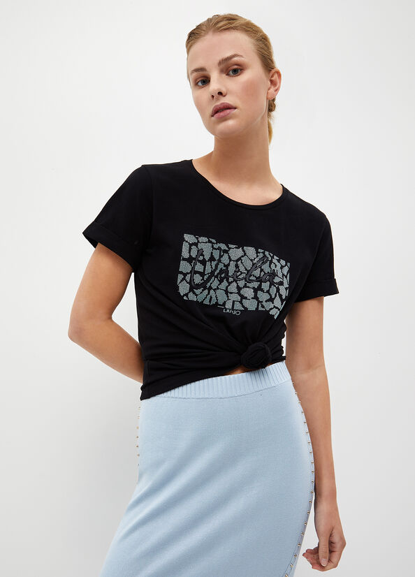 Liu Jo With Rhinestones T-shirts Dames Zwart | YSJ-427615